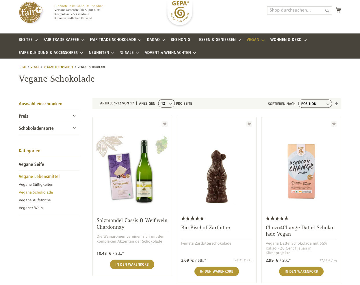 Vegane Schokolade von GEPA